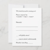 Slank, elegant evenement "R.S.V.P." Kaart (Achterkant)