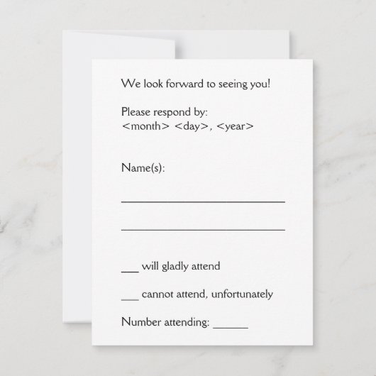 Slank, elegant evenement "R.S.V.P." Kaart (Achterkant)