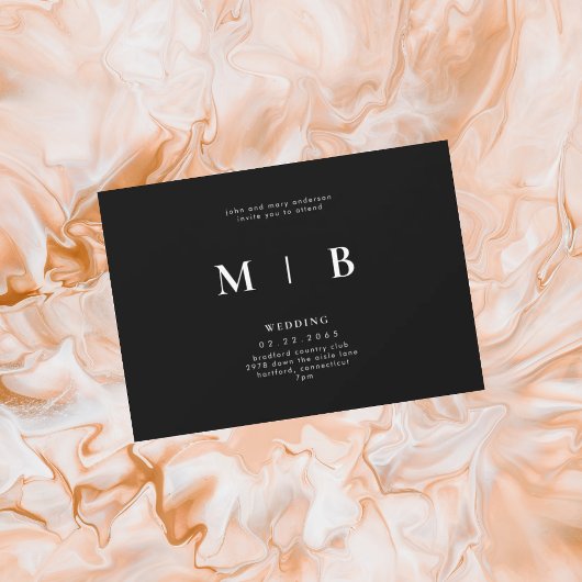 Slank en eenvoudig Monogram B/W Parents II Uitnodi Kaart