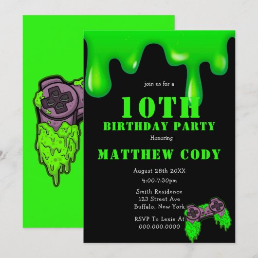 Slank- en games-jongen 10th Birthday Party nodigt  (Voorkant / Achterkant)
