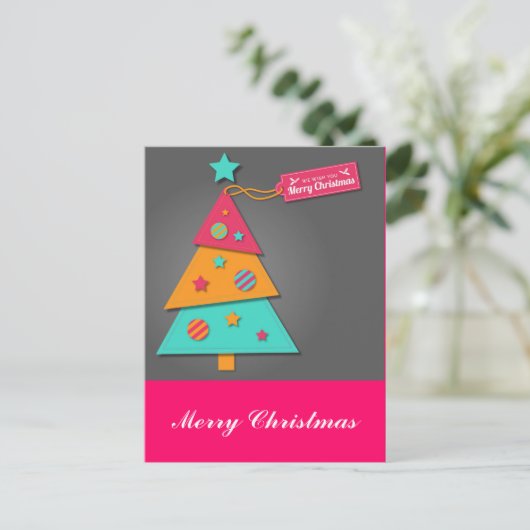 Slank felle kerstboomkunst moderne kunstboten feestdagenkaart (Staand voorkant)