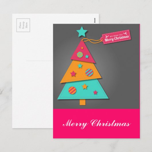 Slank felle kerstboomkunst moderne kunstboten feestdagenkaart (Voorkant / Achterkant)