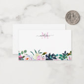 Slank Floral Blush Pink Peony Botanisch Monogram Notitiekaartje (Voorkant / Achterkant in situ)
