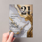 Slank Gold | White Marble Modern 21 verjaardagsfee Acryl Uitnodigingen (Insitu (Draagbaar))