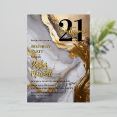 Slank Gold | White Marble Modern 21 verjaardagsfee Folie Uitnodiging (Staand Voorkant)