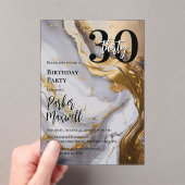 Slank Gold | White Marble Modern 30 verjaardagsfee Acryl Uitnodigingen (Insitu (Draagbaar))