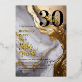 Slank Gold | White Marble Modern 30 verjaardagsfee Folie Uitnodiging (Voorkant)