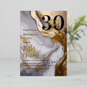 Slank Gold | White Marble Modern 30 verjaardagsfee Folie Uitnodiging (Staand Voorkant)
