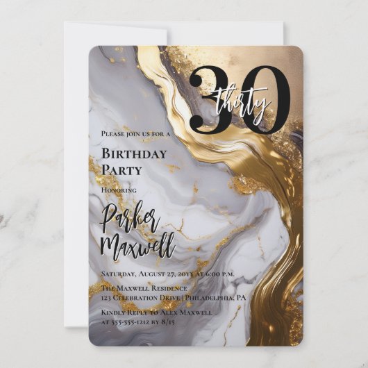 Slank Gold | White Marble Modern 30 verjaardagsfee Kaart (Voorkant)