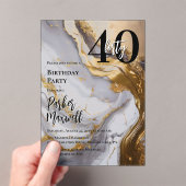 Slank Gold | White Marble Modern 40 verjaardagsfee Acryl Uitnodigingen (Insitu (Draagbaar))