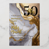 Slank Gold | White Marble Modern 50 verjaardagsfee Folie Uitnodiging (Voorkant)