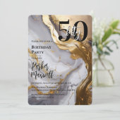 Slank Gold | White Marble Modern 50 verjaardagsfee Kaart (Staand voorkant)