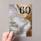 Slank Gold | White Marble Modern 60 verjaardagsfee Acryl Uitnodigingen (Insitu (Draagbaar))