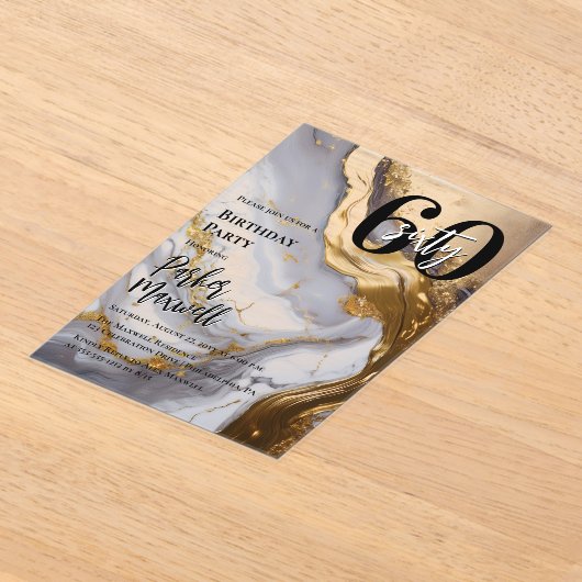 Slank Gold | White Marble Modern 60 verjaardagsfee Acryl Uitnodigingen (Laagn)