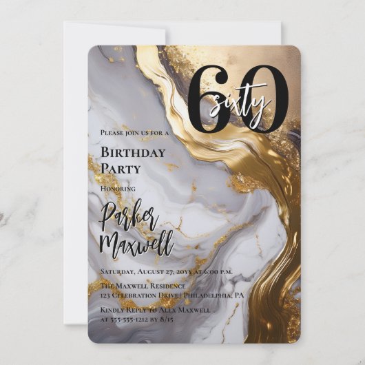 Slank Gold | White Marble Modern 60 verjaardagsfee Kaart (Voorkant)