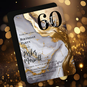 Slank Gold   White Marble Modern 60 verjaardagsfee Kaart