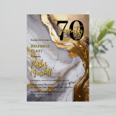Slank Gold | White Marble Modern 70 verjaardagsfee Folie Uitnodiging (Staand Voorkant)