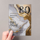 Slank Gold | White Marble Modern 80 verjaardagsfee Acryl Uitnodigingen (Insitu (Draagbaar))
