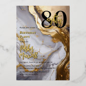 Slank Gold | White Marble Modern 80 verjaardagsfee Folie Uitnodiging (Voorkant)