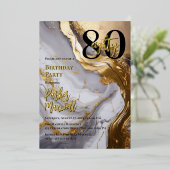 Slank Gold | White Marble Modern 80 verjaardagsfee Folie Uitnodiging (Staand Voorkant)