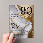 Slank Gold | White Marble Modern 90 verjaardagsfee Acryl Uitnodigingen (Insitu (Draagbaar))