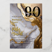 Slank Gold | White Marble Modern 90 verjaardagsfee Folie Uitnodiging (Voorkant)
