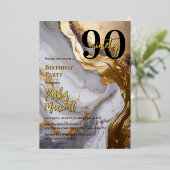Slank Gold | White Marble Modern 90 verjaardagsfee Folie Uitnodiging (Staand Voorkant)