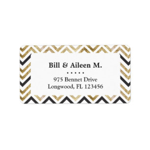 Slank gouden glitter zwart chevron-patroon etiket