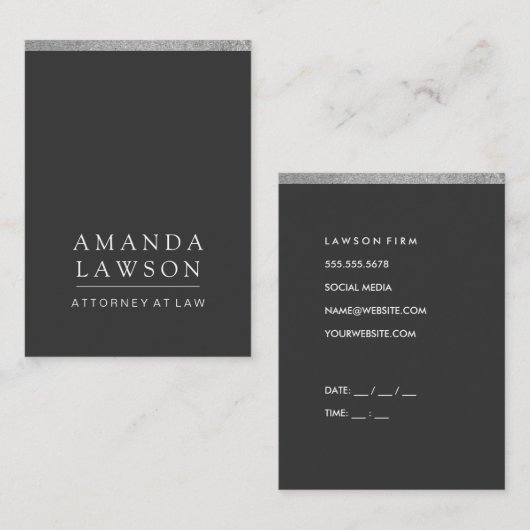 Slank grijs (afspraak) / Zilver Glitter Trim Afsprakenkaartje (Voorkant / Achterkant)