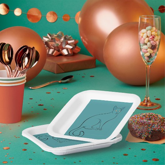 Slank kat schetsen papieren bordje