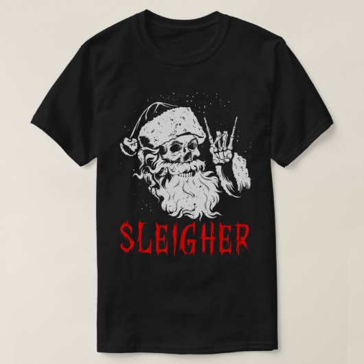 Slank kerstman met metalen achtergrond op hal t-shirt (Design voorkant)