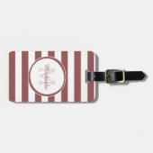 Slank Marsala Awning Stripes Name en Monogram Bagagelabel (Voorkant horizontaal)