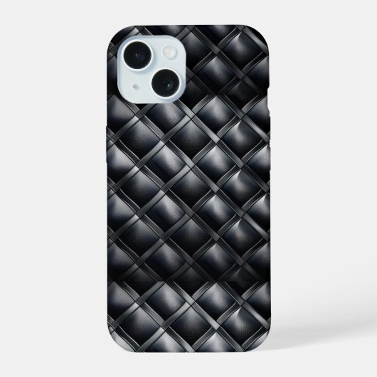 Slank metallic grijs en zwart iPhone 15 case (Achterkant)