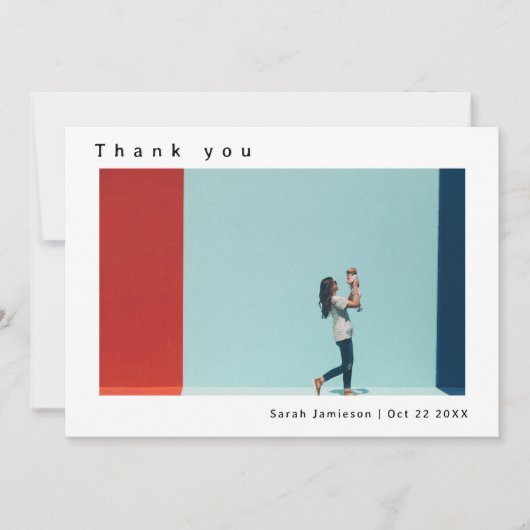 Slank Modern Eenvoudig Aangepast Foto Baby shower Bedankkaart (Voorkant)