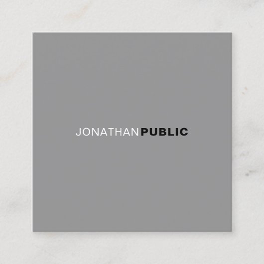 Slank, modern, elegant, grijs, wit vlak vierkante visitekaartje (Voorkant)