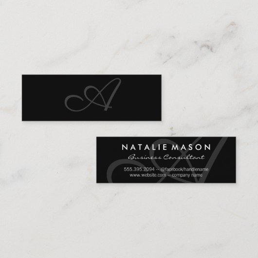 Slank monogram / zwart (Executive) Mini Visitekaartje (Voorkant / Achterkant)