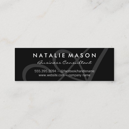 Slank monogram / zwart (Executive) Mini Visitekaartje (Achterkant)