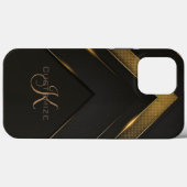 Slank Monogrammen Black en Gold Chevron Case-Mate iPhone Case (Achterkant (horizontaal))