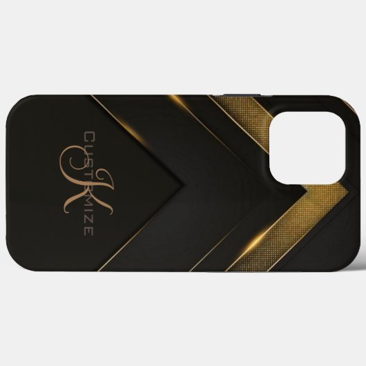 Slank Monogrammen Black en Gold Chevron Case-Mate iPhone Case (Achterkant (horizontaal))