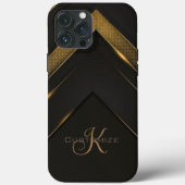 Slank Monogrammen Black en Gold Chevron Case-Mate iPhone Case (Achterkant)