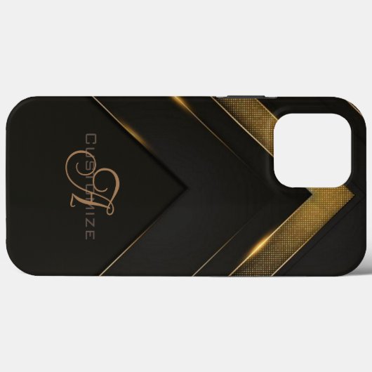 Slank Monogrammen Black en Gold Chevron Case-Mate iPhone Case (Achterkant (horizontaal))