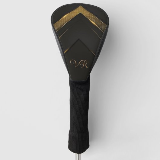Slank Monogrammen Black en Gold Chevron Golfheadcover (Voorkant)