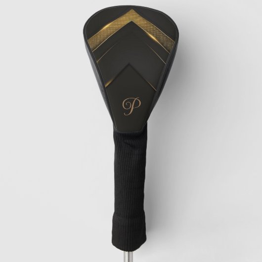 Slank Monogrammen Black en Gold Chevron Golfheadcover (Voorkant)