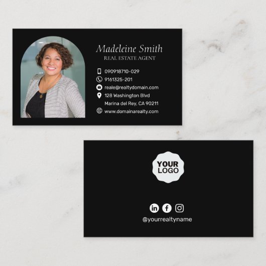 Slank Real Estate Agent Black Professional Visitekaartje (Voorkant / Achterkant)