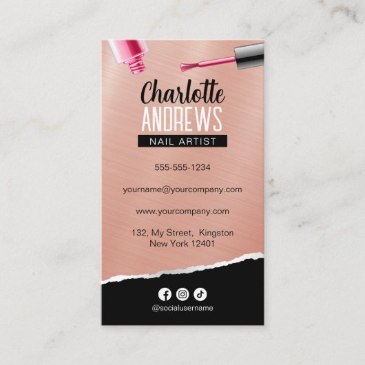 Slank Roos Goud Metallic Nail Art Nail Technician Visitekaartje (Voorkant)