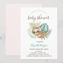 Slank roze gestreept Baby shower Kaart