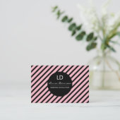 Slank roze monogram en strepen visitekaartje (Staand voorkant)