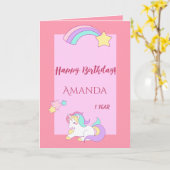 Slank schattige eenhoorn gelukkig magisch op de ee kaart (Gele Bloem)