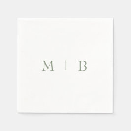 Slank Simple Sage Monogram White Cocktail Napkins Servet