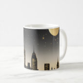 Slank skyline silhouet van een stad 's nachts koffiemok (Voorkant rechts)